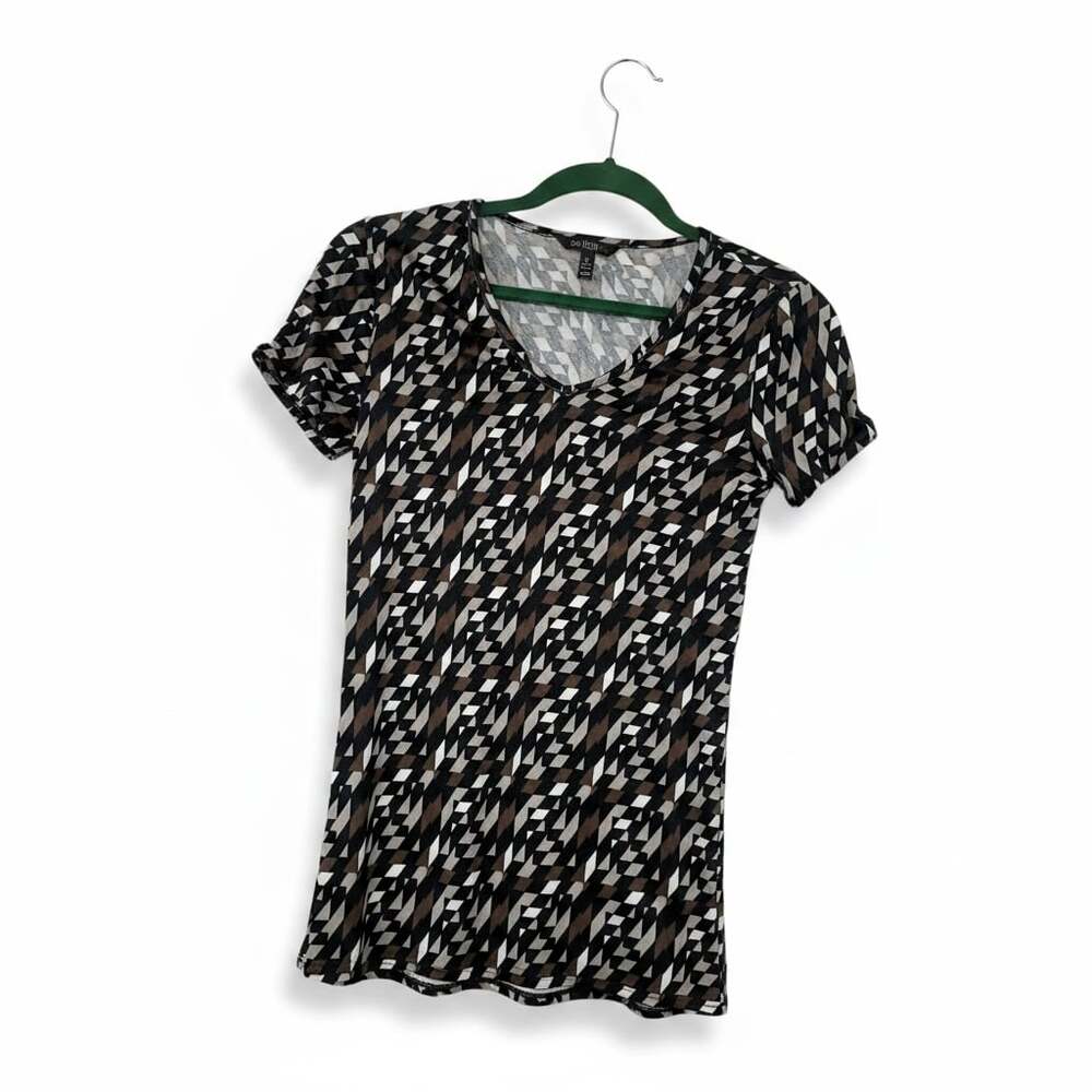 Fendi Vintage Black White Brown Geometric Logo V Neck Top –
